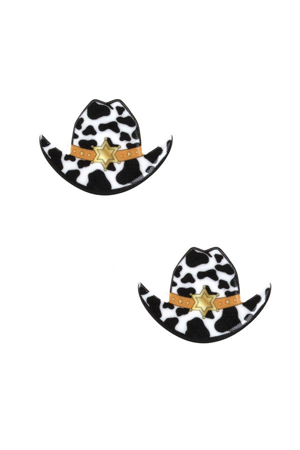 COW PRINT HAT POST EARRING