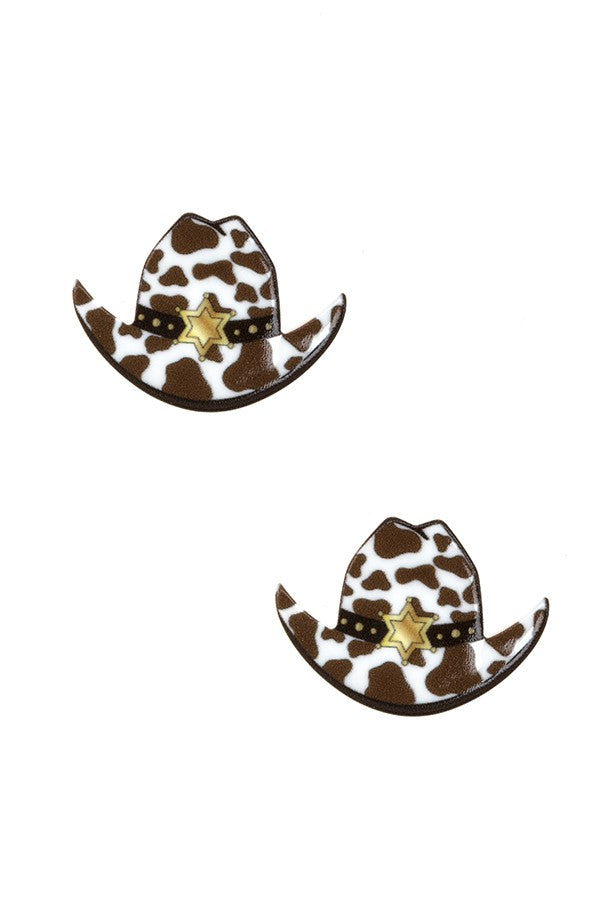 COW PRINT HAT POST EARRING